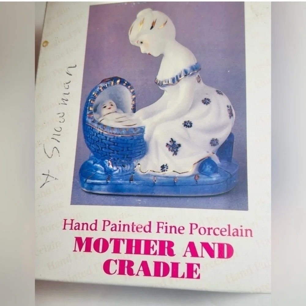 Vintage Decor Fine Porcelain Figurine Mother & Baby Cobalt Blue Mothers Day Gift - Picture 9 of 11